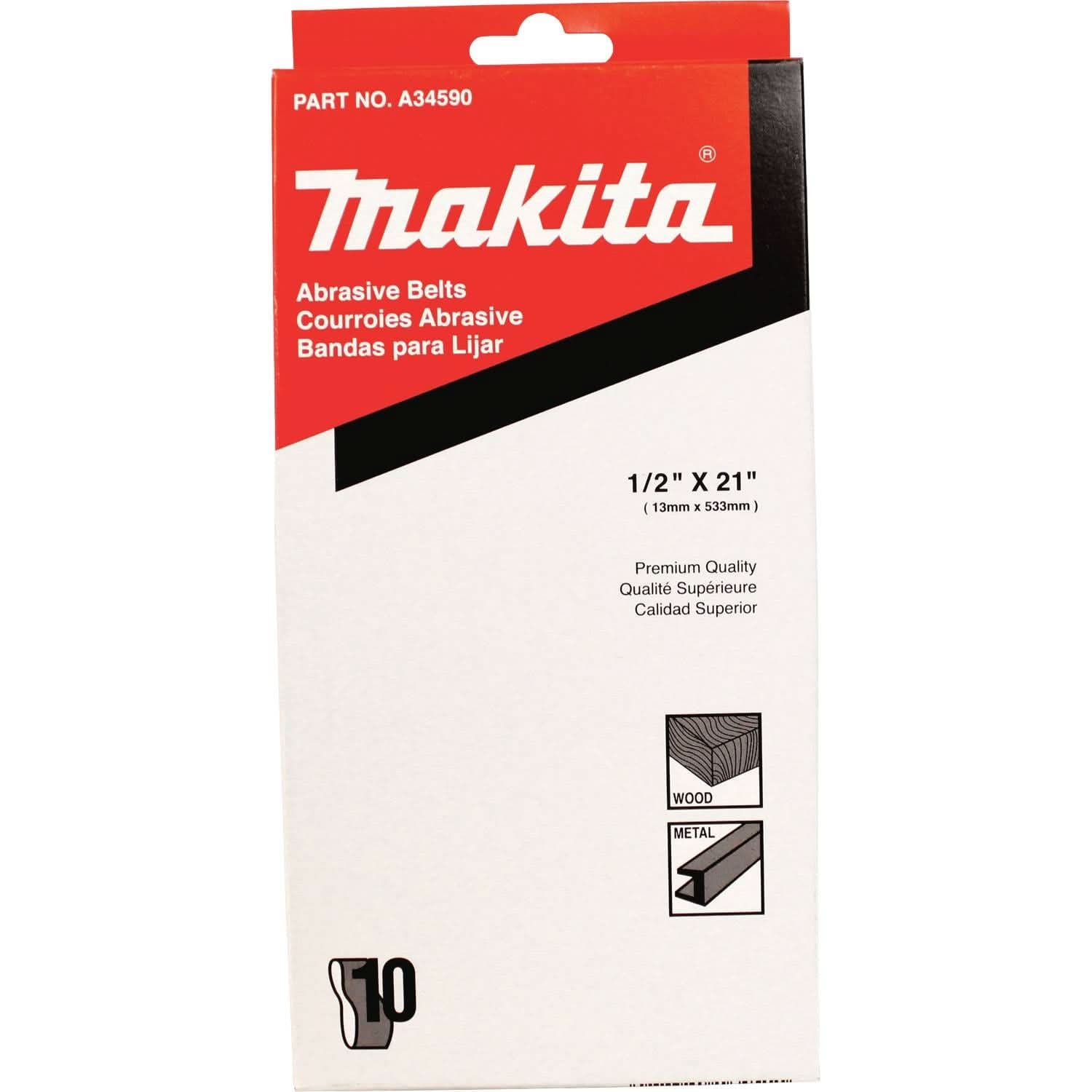 Makita A-34590 1/2" x 21" Abrasive Belt, 100 Grit, 10/pk