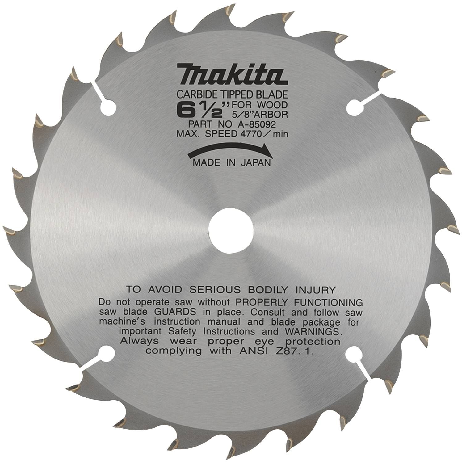 Makita A-85092 6-1/2" 24T Carbide-Tipped Circular Saw Blade, General Purpose