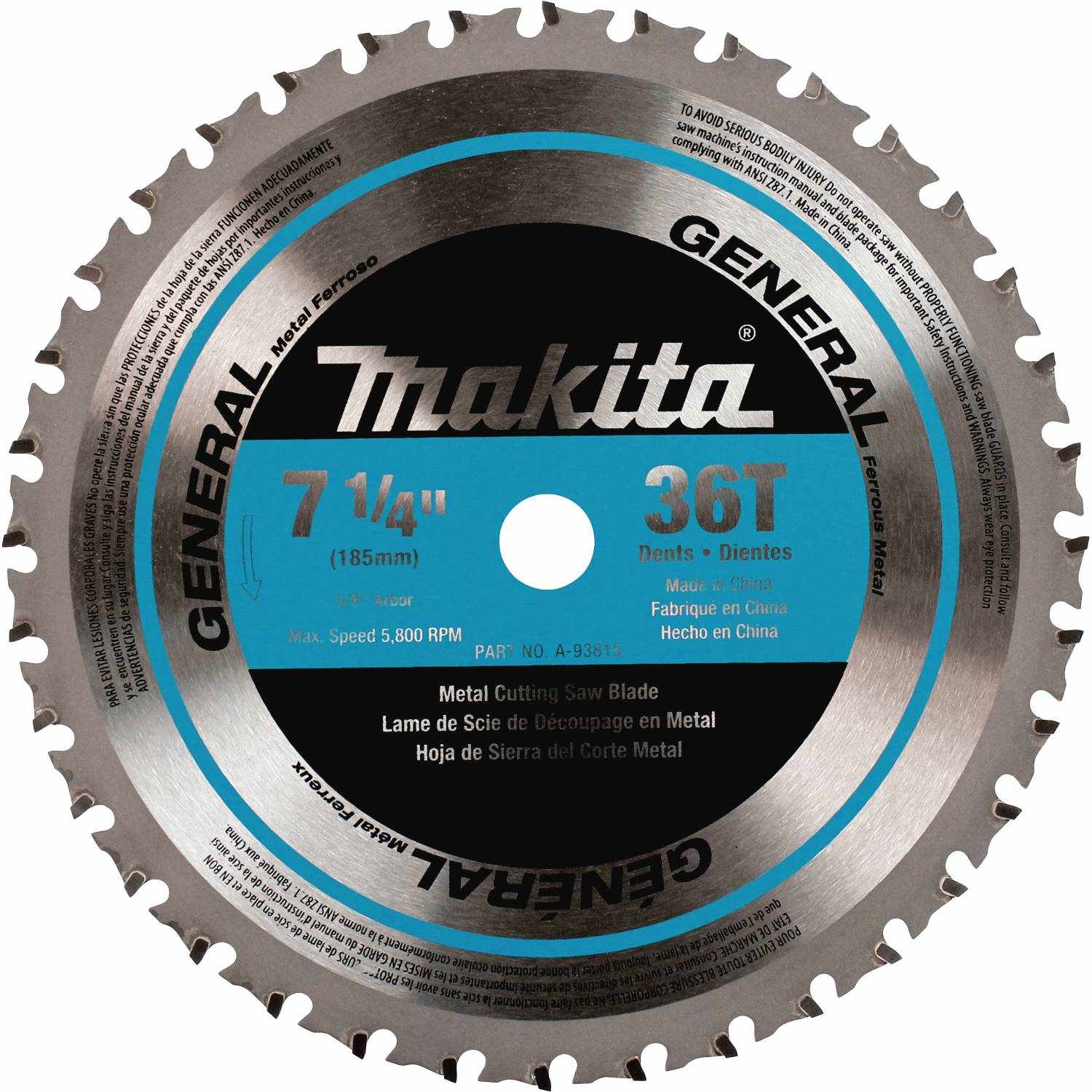 Makita A-93815 7-1/4" 36T CERMET Tipped Saw Blade, Ferrous Metal