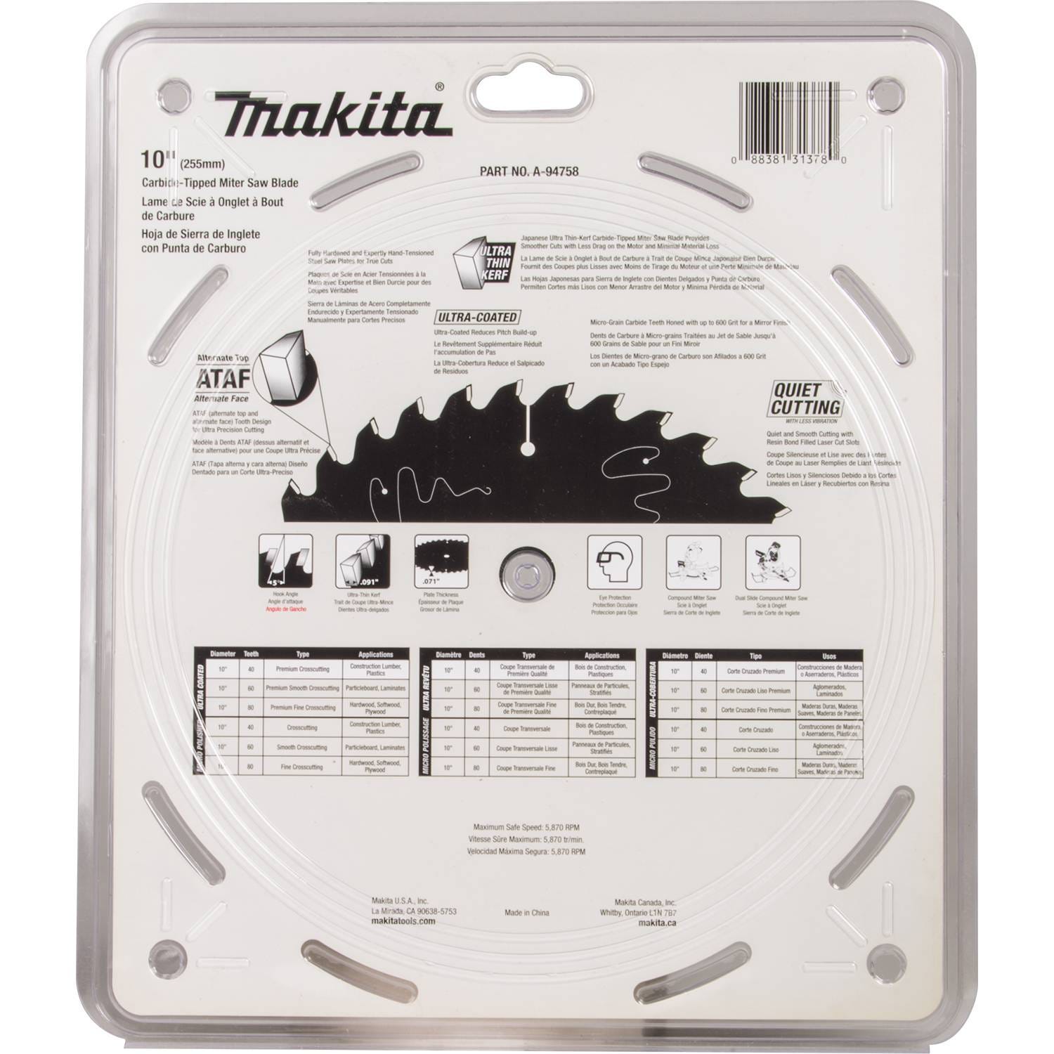 Makita A-94758 10" 40T Ultra-Coated Miter Saw Blade