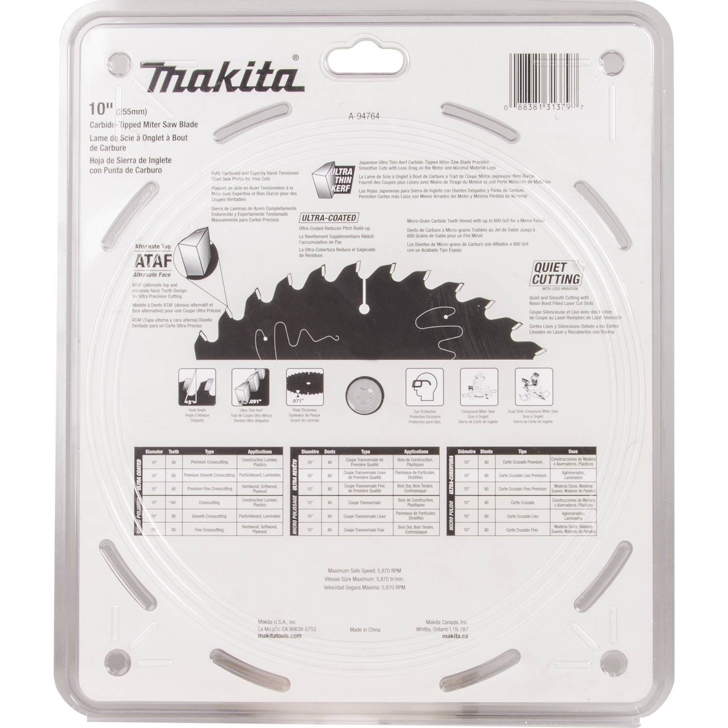 Makita A-94764 10" 60T Ultra-Coated Miter Saw Blade