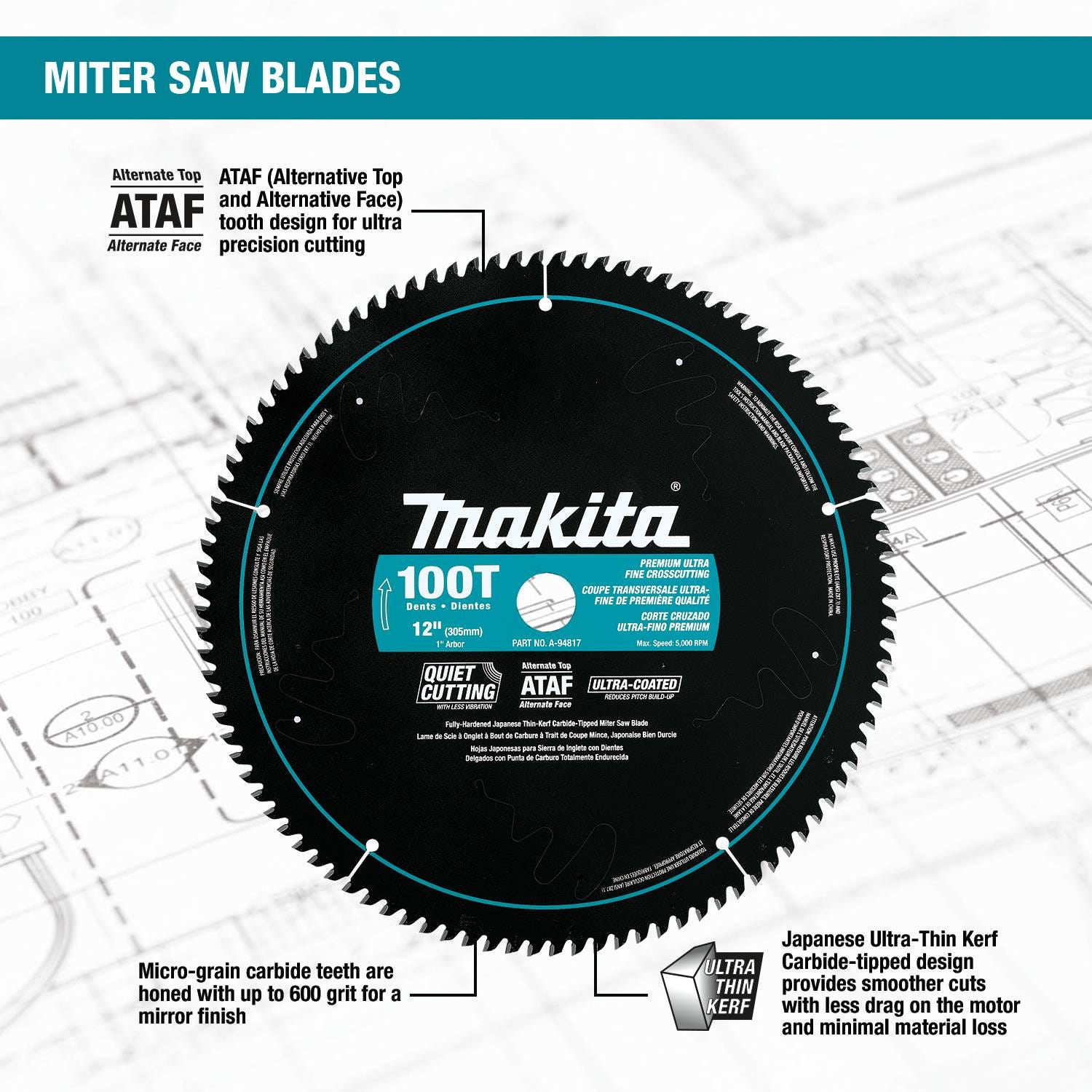 Makita A-94817 12" 100T Ultra-Coated Miter Saw Blade