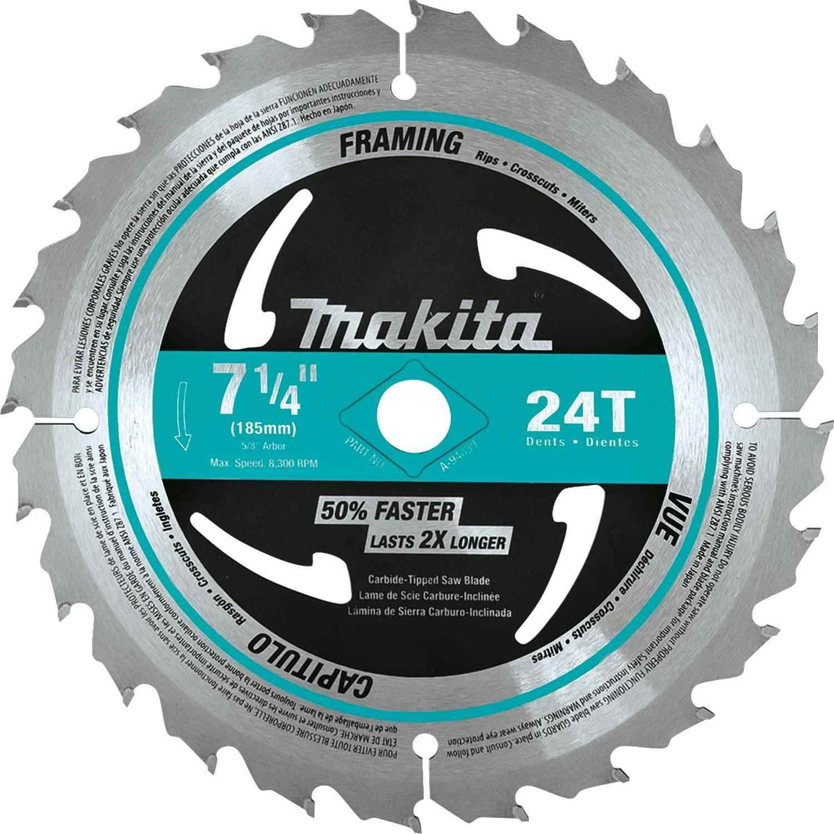 Makita A-94839-10 7-1/4" 24T Carbide-Tipped Circular Saw Blade, Framing, 10/pk