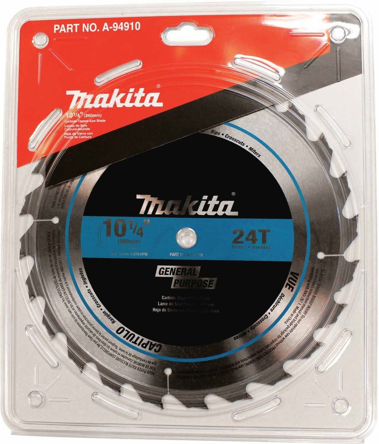 Makita A-94910 10-1/4" 24T Carbide-Tipped Circular Saw Blade, Framing