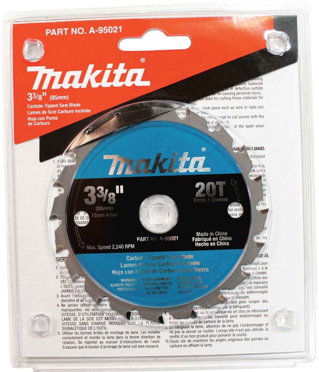 Makita A-95021 3-3/8" 20T Carbide-Tipped Circular Saw Blade, General Purpose