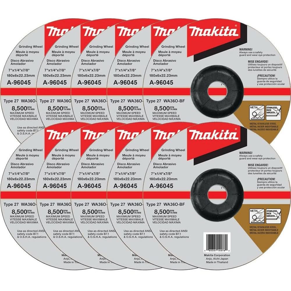 Makita A-96045-10 7" x 1/4" x 7/8" INOX Grinding Wheel, 36 Grit, 10/pk