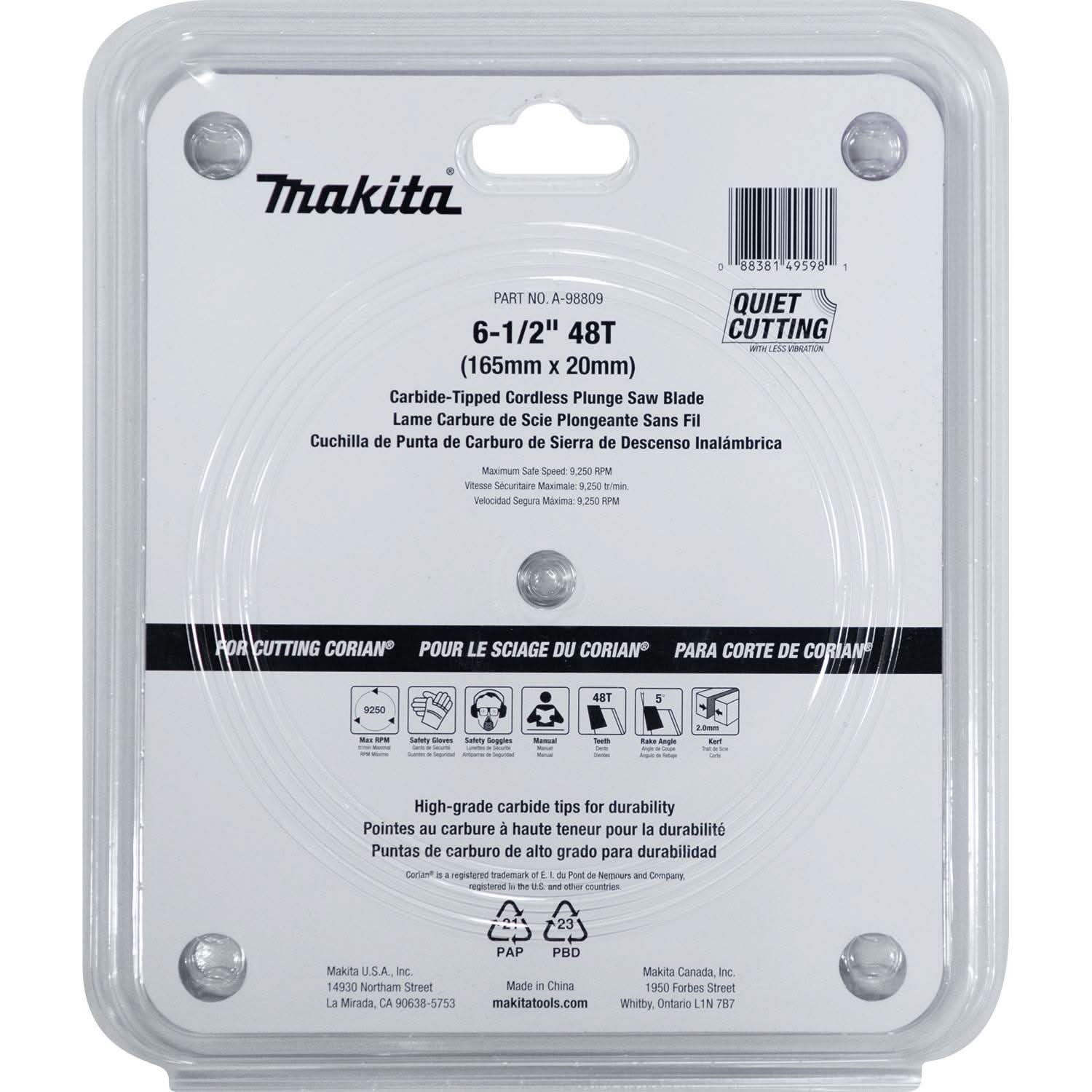 Makita A-98809 6-1/2" 48T Carbide-Tipped Cordless Plunge Saw Blade