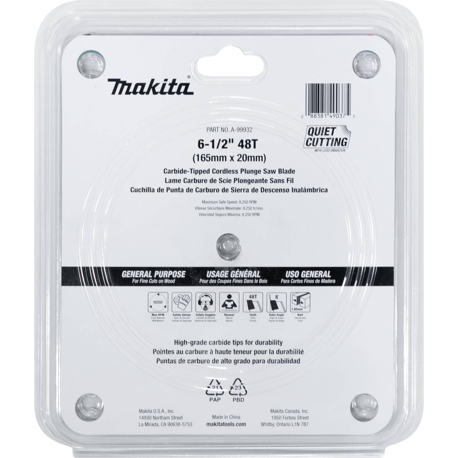 Makita A-99932 6-1/2" 48T Carbide-Tipped Cordless Plunge Saw Blade