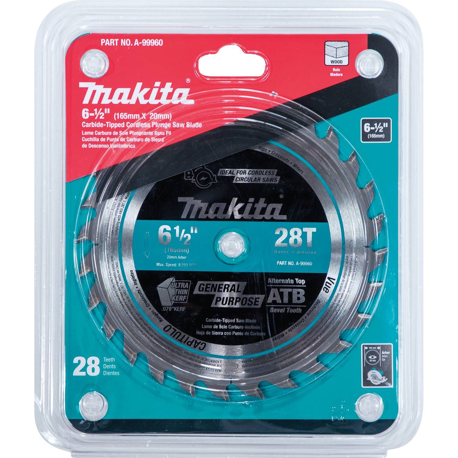 Makita A-99960 6-1/2" 28T Carbide-Tipped Cordless Plunge Saw Blade