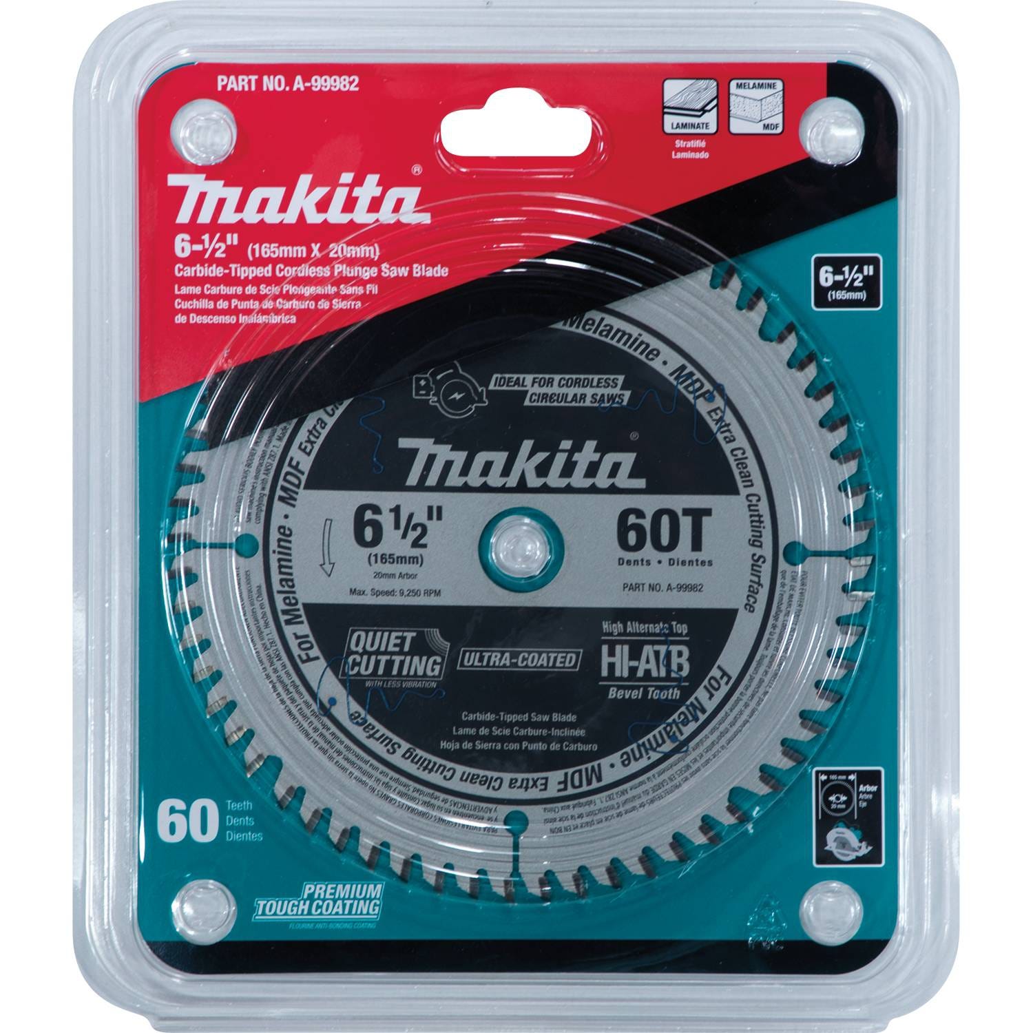 Makita A-99982 6-1/2" 60T (ATB) Carbide-Tipped Cordless Plunge Saw Blade