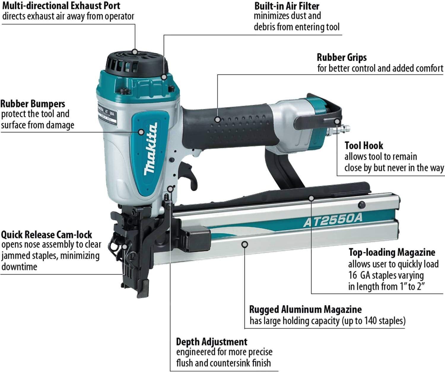 Makita AT2550A 1" Wide Crown Stapler, 16 Ga.