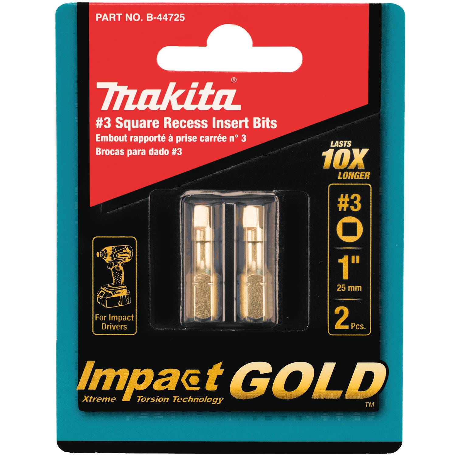 Makita B-44725 Impact GOLD #3 Square Insert Bit, 2/pk
