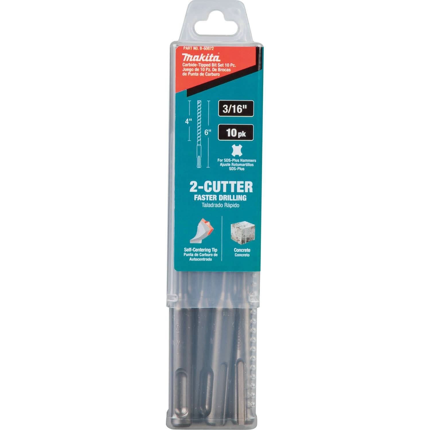 Makita B-60872 3/16" x 6" SDS-PLUS Bit, 2-Cutter, 10/pk