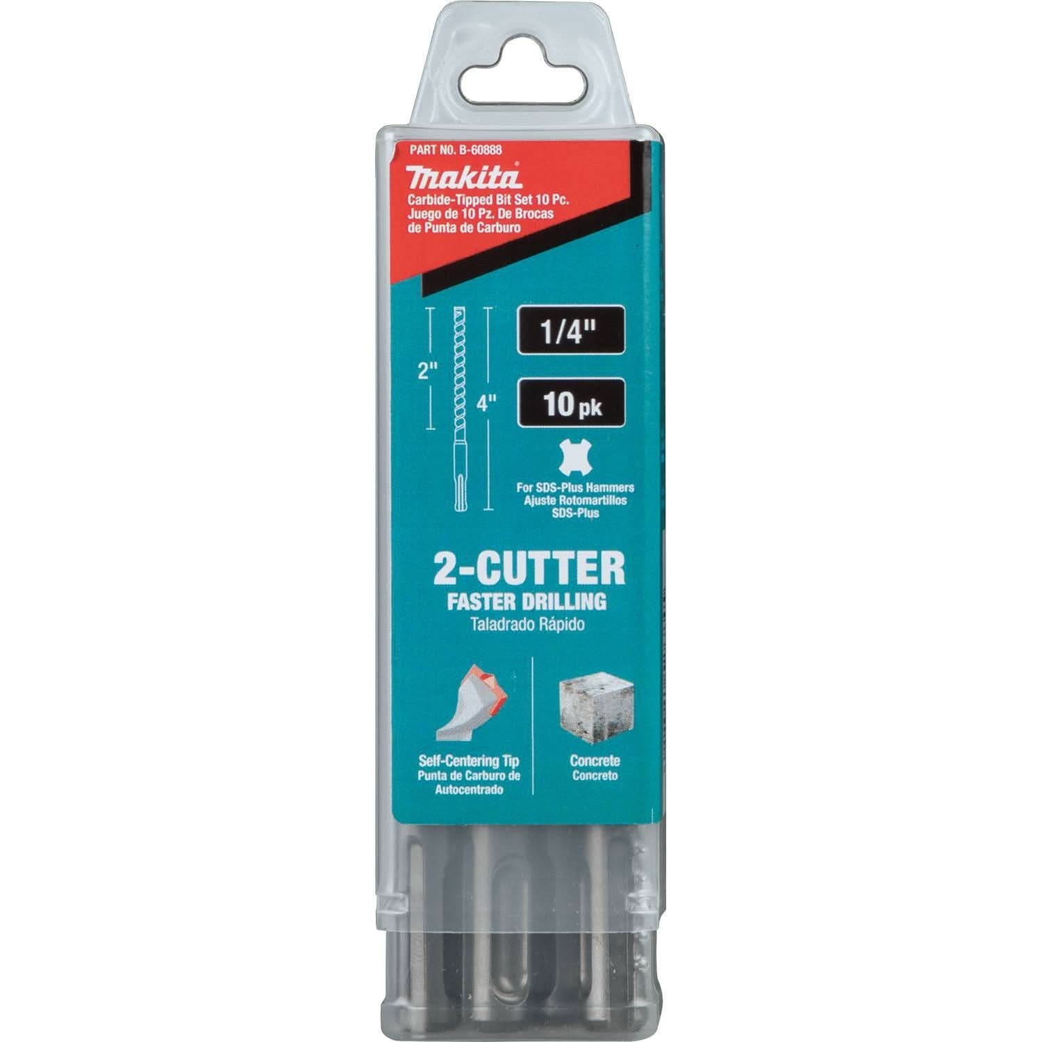 Makita B-60888 1/4" x 4" SDS-PLUS Bit, 2-Cutter, 10/pk