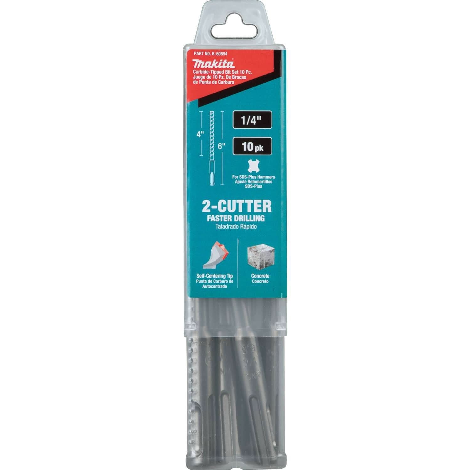 Makita B-60894 1/4" x 6" SDS-PLUS Bit, 2-Cutter, 10/pk