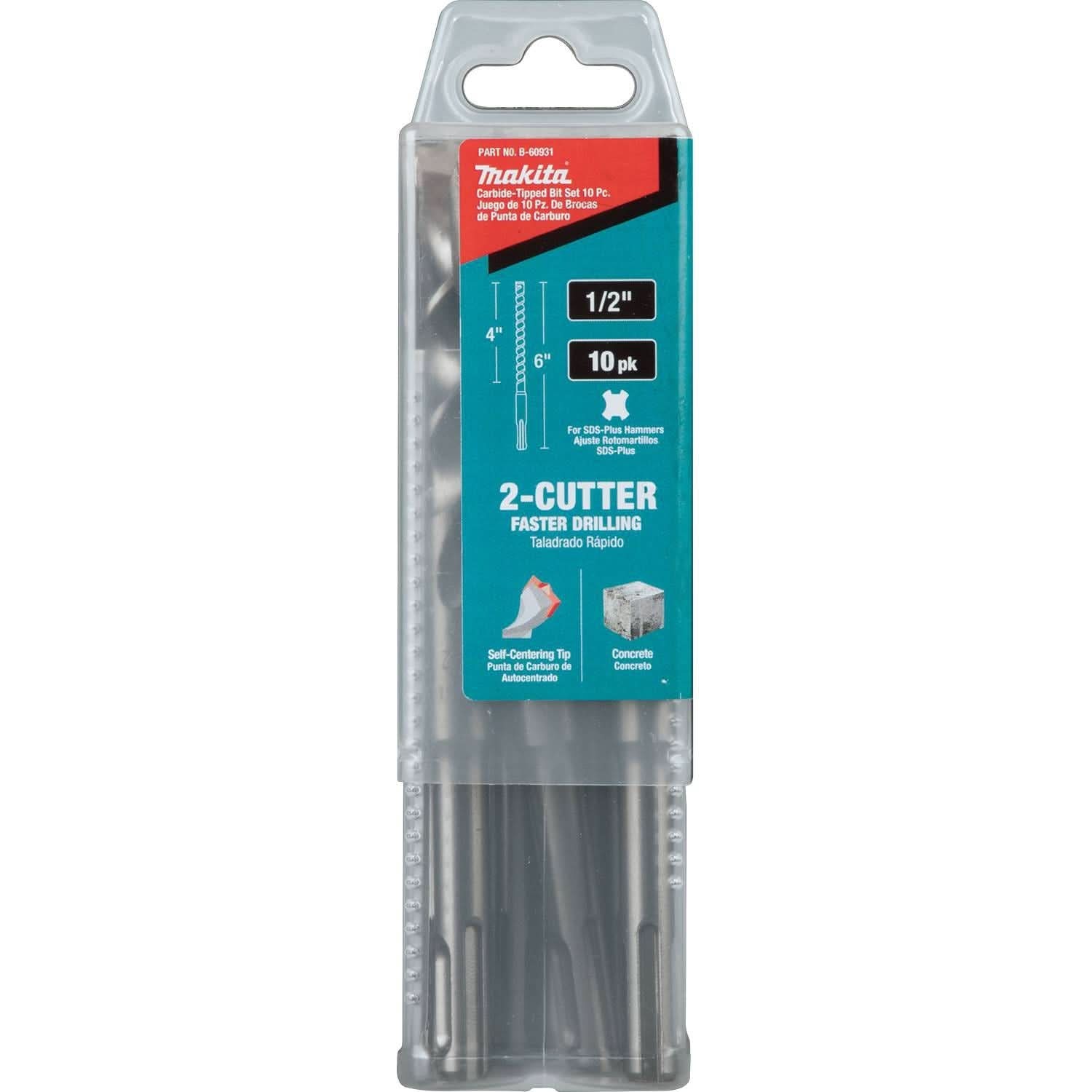 Makita B-60931 1/2" x 6" SDS-PLUS Bit, 2-Cutter, 10/pk