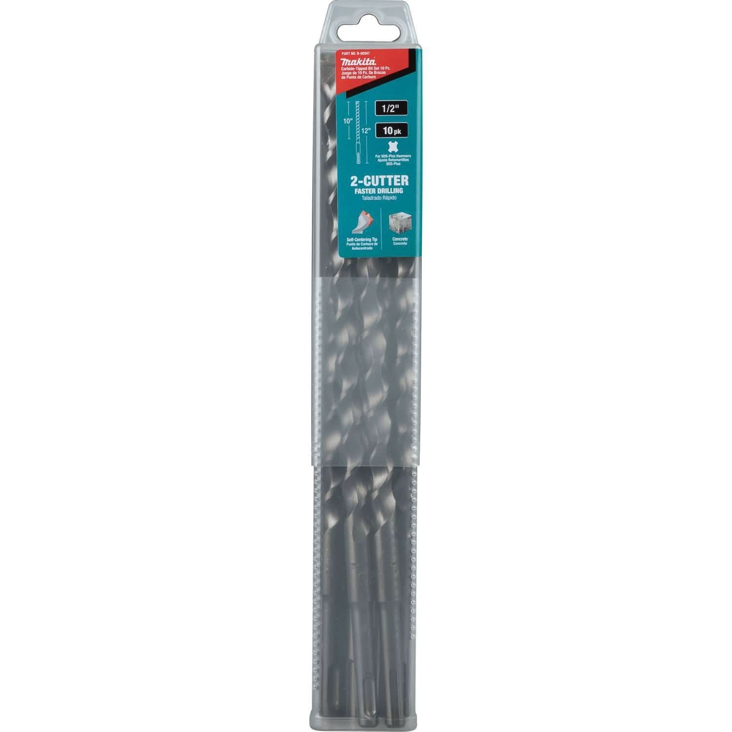 Makita B-60947 1/2" x 12" SDS-PLUS Bit, 2-Cutter, 10/pk