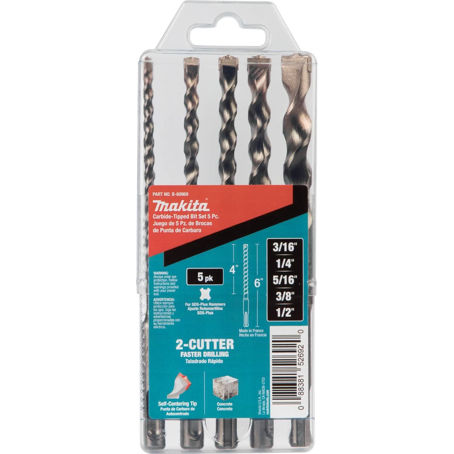 Makita B-60969 5 Pc. SDS-PLUS Bit Set, 2-Cutter