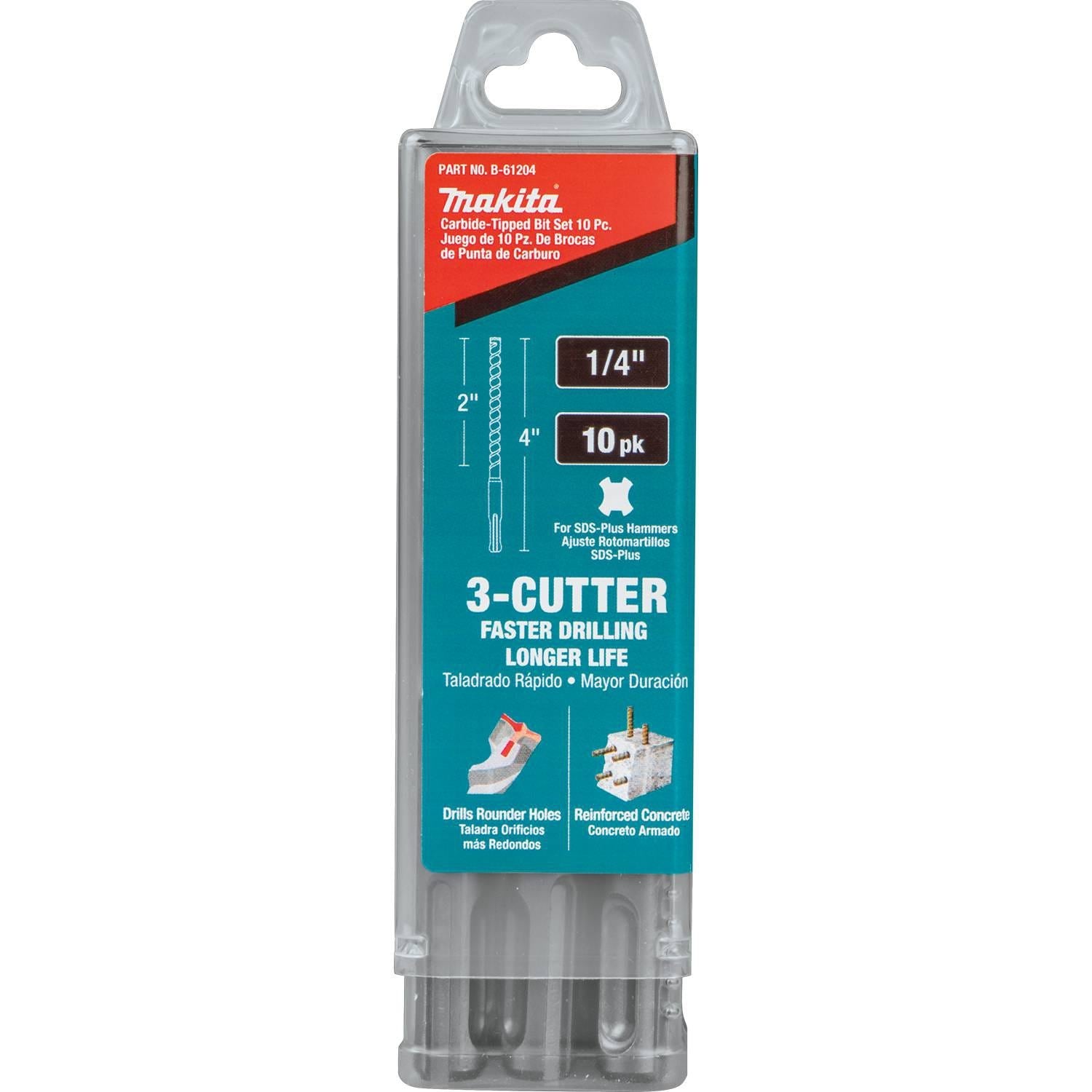 Makita B-61204 1/4" x 4" SDS-PLUS Bit, 3-Cutter, 10/pk