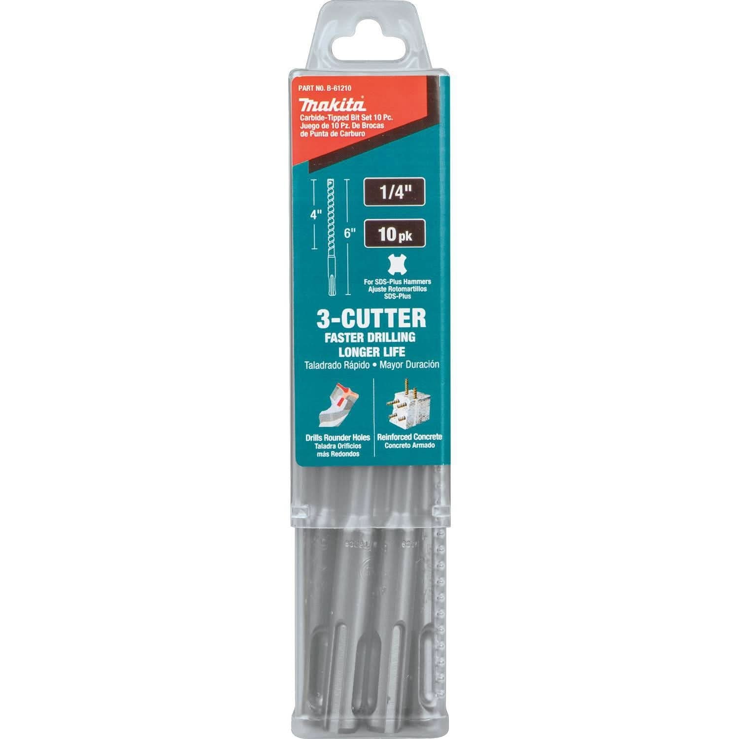 Makita B-61210 1/4" x 6" SDS-PLUS Bit, 3-Cutter, 10/pk