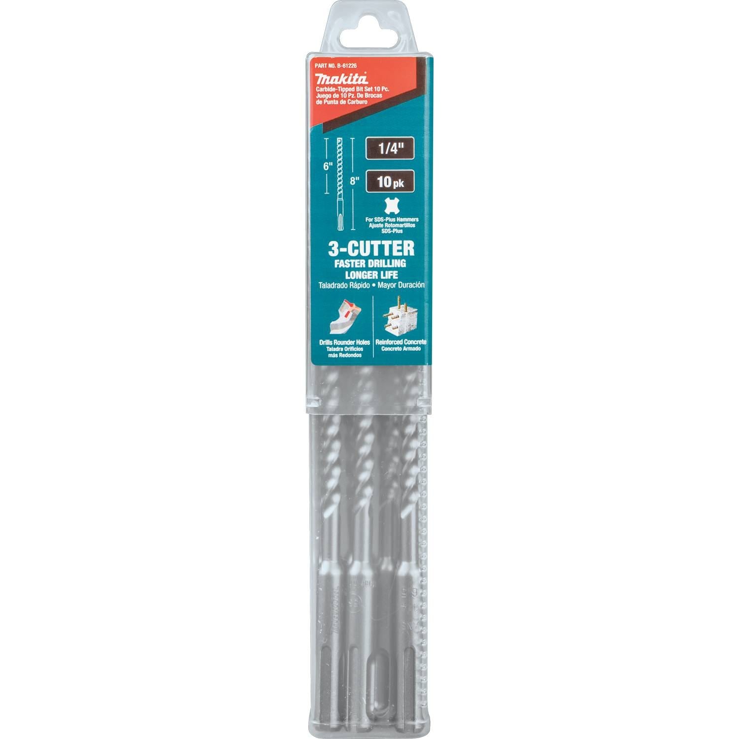 Makita B-61226 1/4" x 8" SDS-PLUS Bit, 3-Cutter, 10/pk