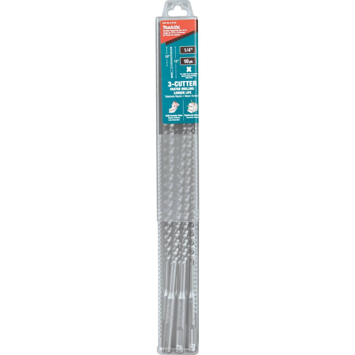 Makita B-61232 1/4" x 12" SDS-PLUS Bit, 3-Cutter, 10/pk