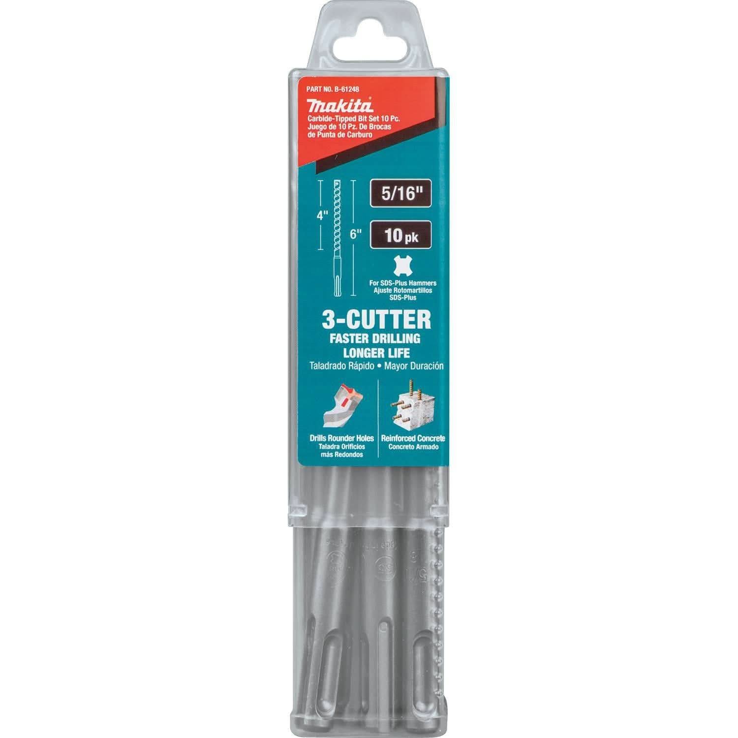 Makita B-61248 5/16" x 6" SDS-PLUS Bit, 3-Cutter, 10/pk