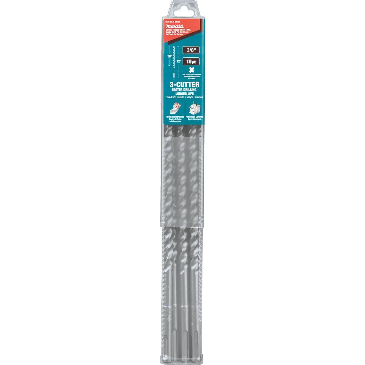Makita B-61260 3/8" x 12" SDS-PLUS Bit, 3-Cutter, 10/pk