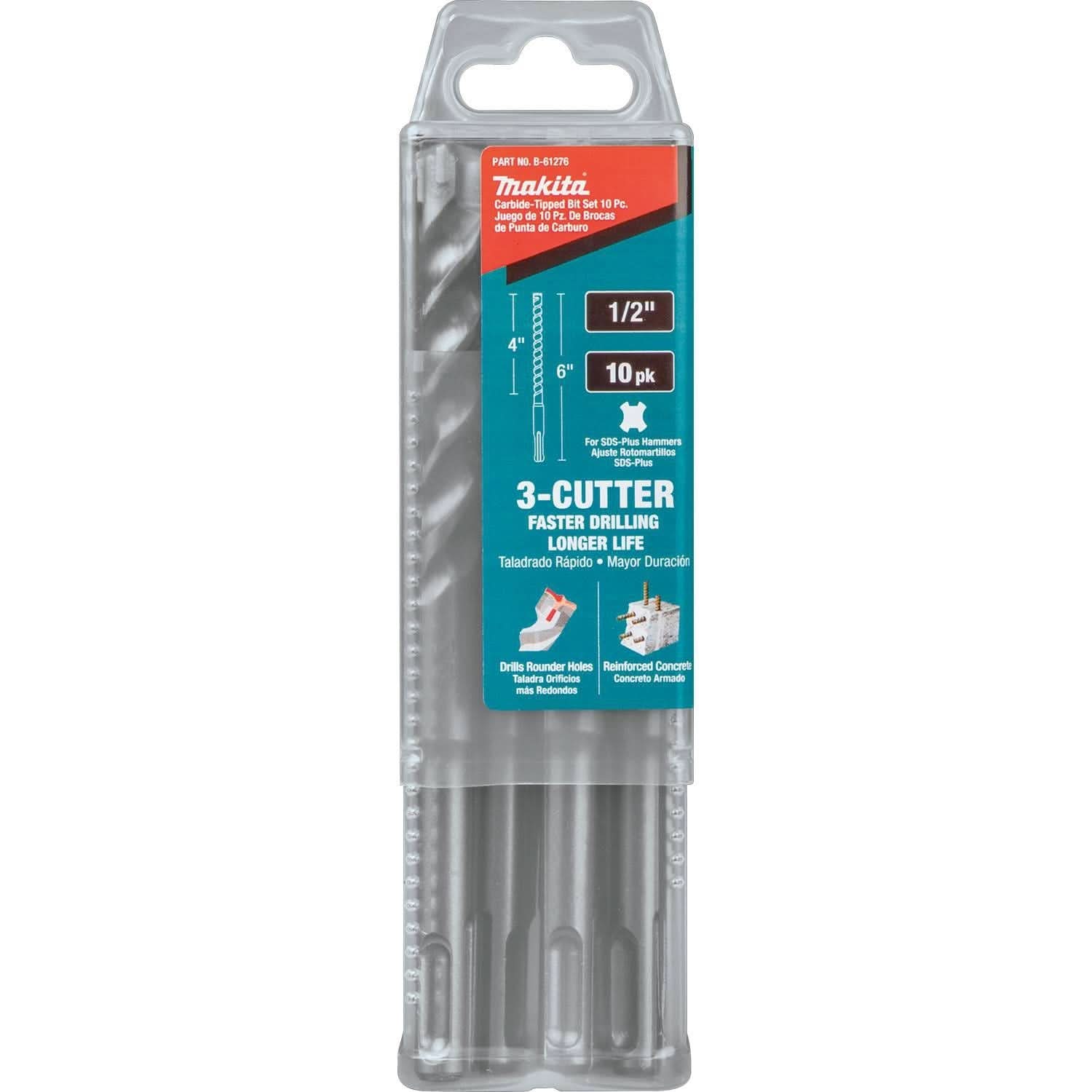 Makita B-61276 1/2" x 6" SDS-PLUS Bit, 3-Cutter, 10/pk