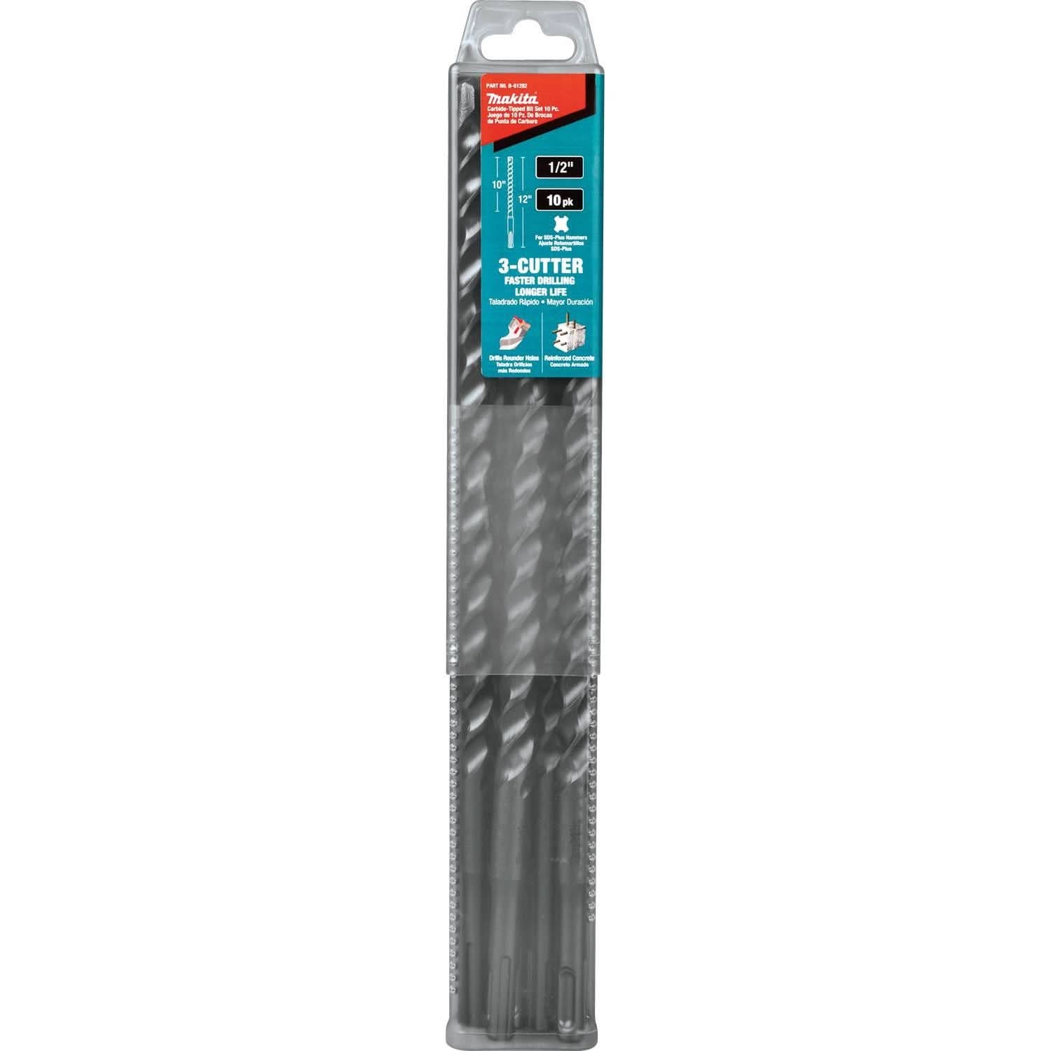 Makita B-61282 1/2" x 12" SDS-PLUS Bit, 3-Cutter, 10/pk
