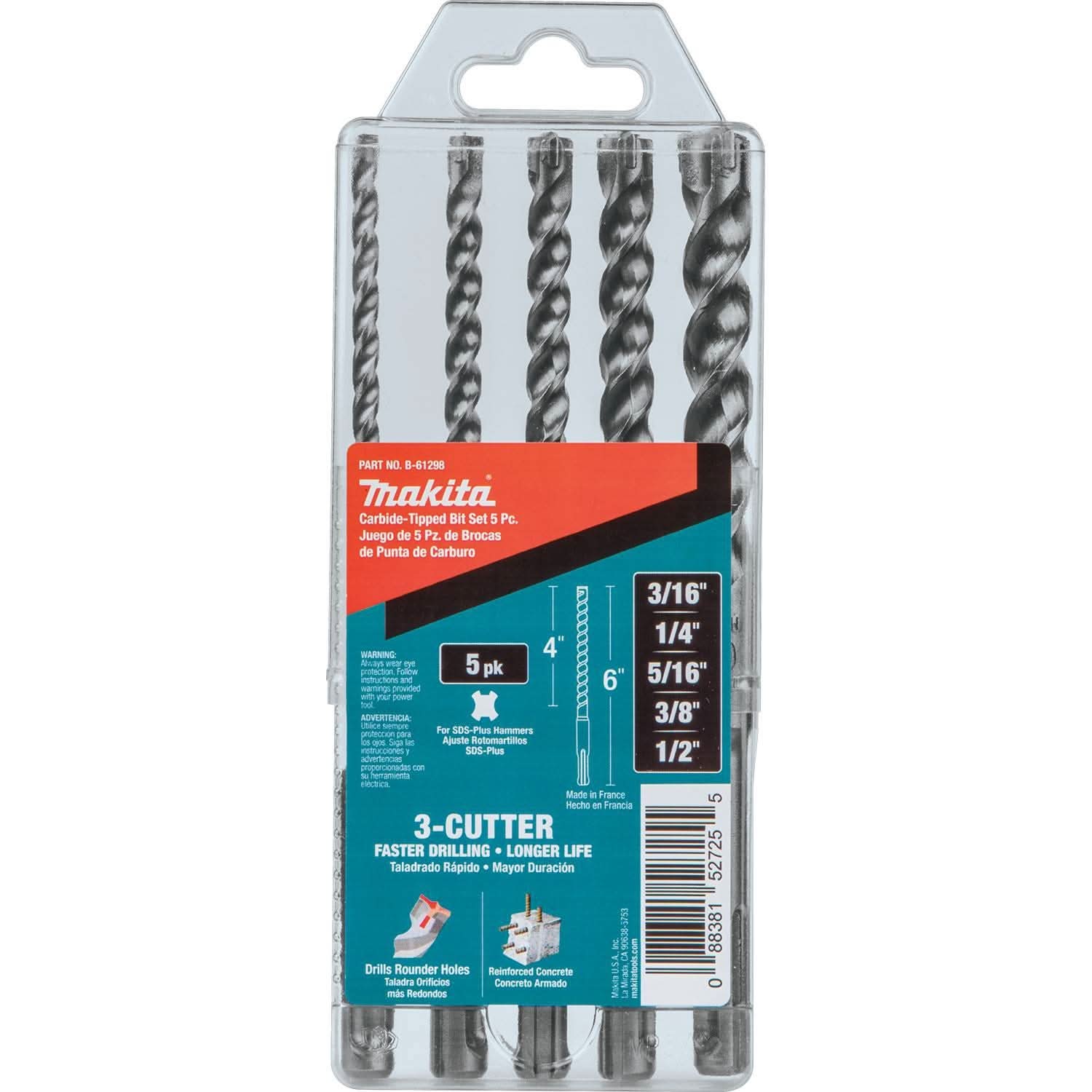 Makita B-61298 5 Pc. SDS-PLUS Bit Set, 3-Cutter