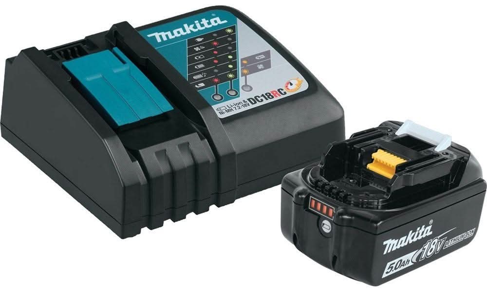 Makita 18V LXT Lithium-Ion Brushless 1/2 in. Hammer Driver Drill, 1/2-Inch Sq. Drive Impact Wrench, and 18V 5.0Ah Battery and Charger Starter Pack