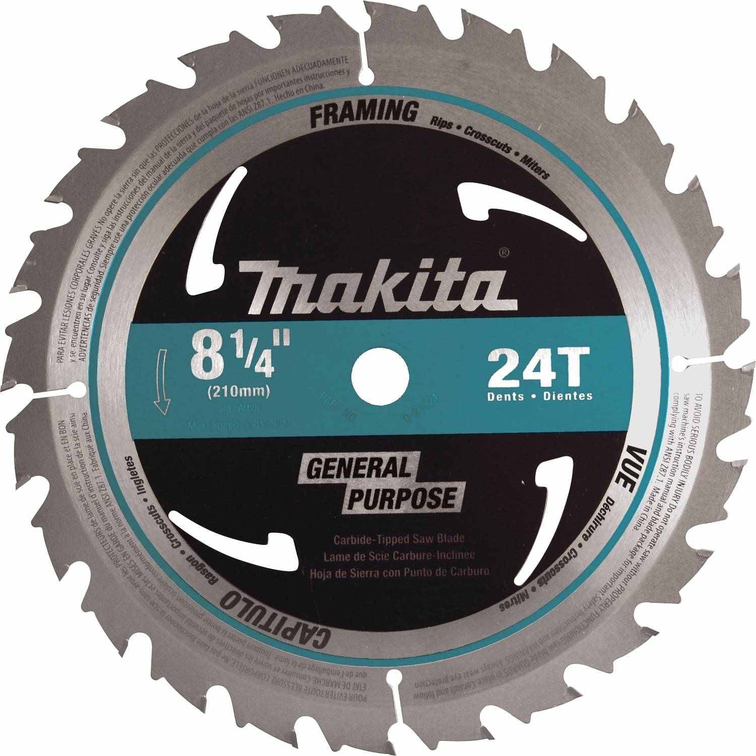 Makita D-21521 8-1/4" 24T Carbide-Tipped Circular Saw Blade, Framing