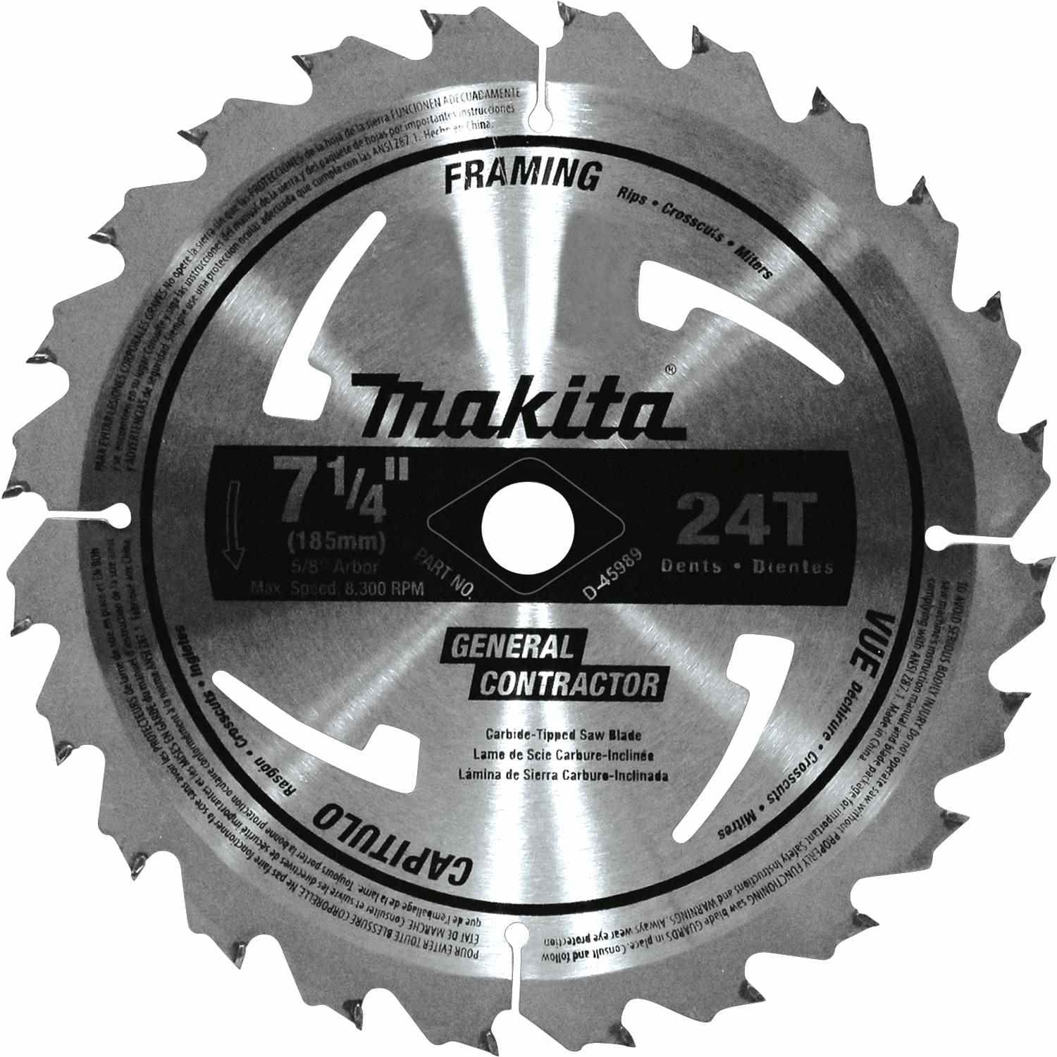 Makita D-45989-10 7-1/4" 24T Carbide-Tipped Circular Saw Blade, Framing/General Purpose, 10/pk