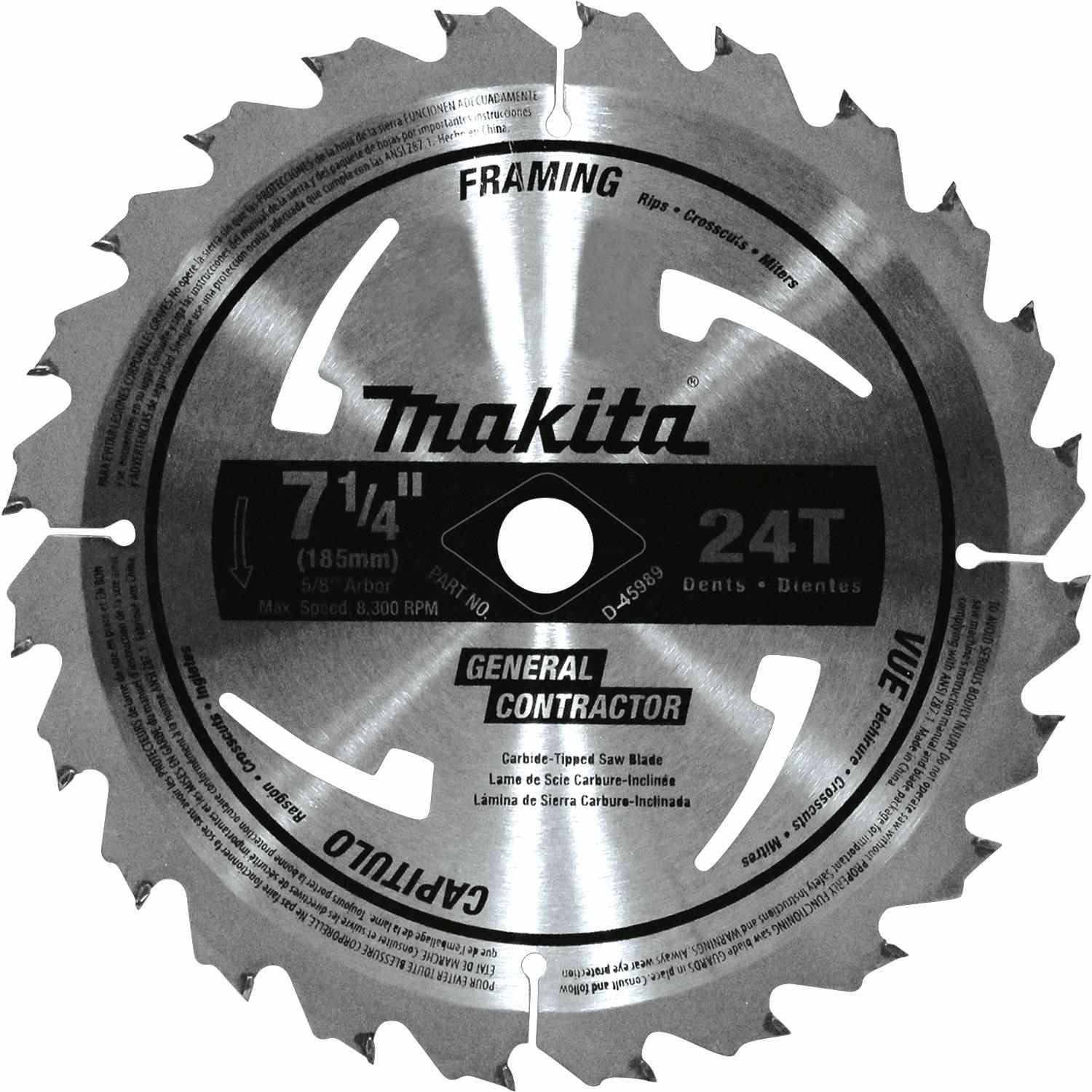 Makita D-45989-10 7-1/4" 24T Carbide-Tipped Circular Saw Blade, Framing/General Purpose, 10/pk
