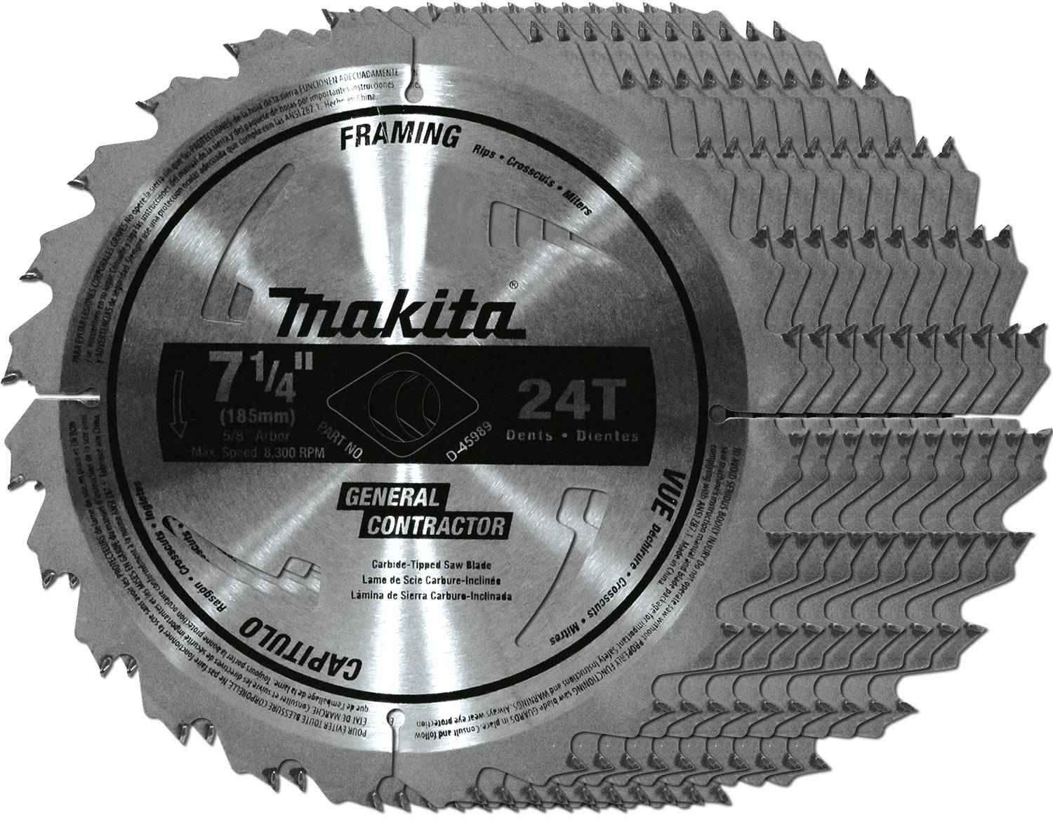 Makita D-45989-10 7-1/4" 24T Carbide-Tipped Circular Saw Blade, Framing/General Purpose, 10/pk