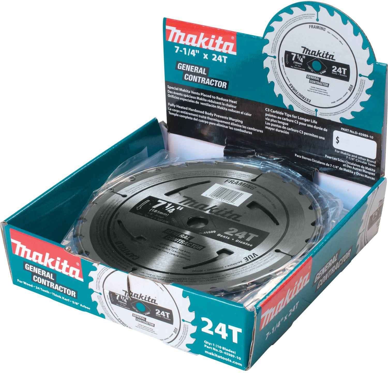 Makita D-45989-10 7-1/4" 24T Carbide-Tipped Circular Saw Blade, Framing/General Purpose, 10/pk