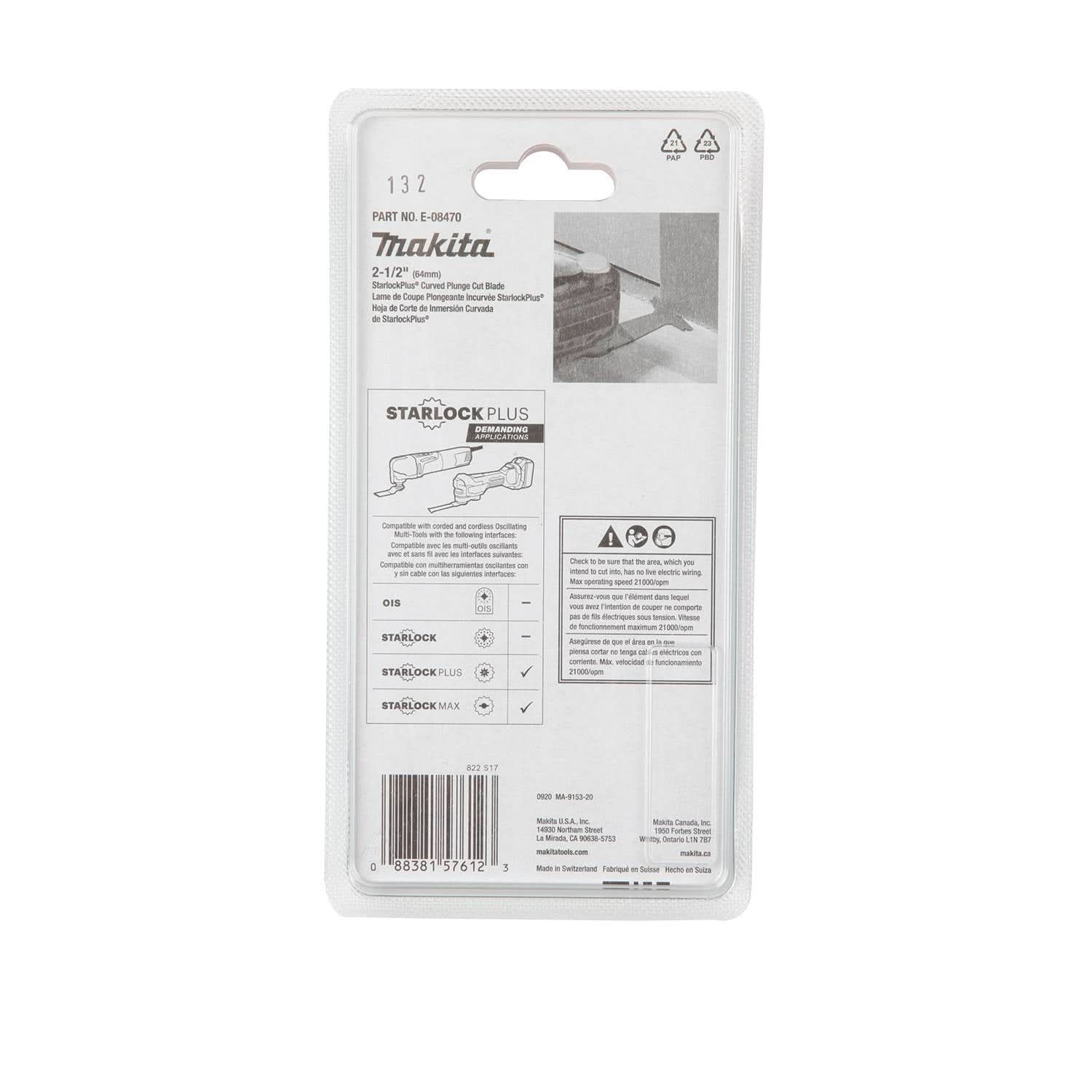 Makita E-08470 StarlockPlus Oscillating Multi-Tool 2-1/2" Bi-Metal Curved Plunge Cut Blade