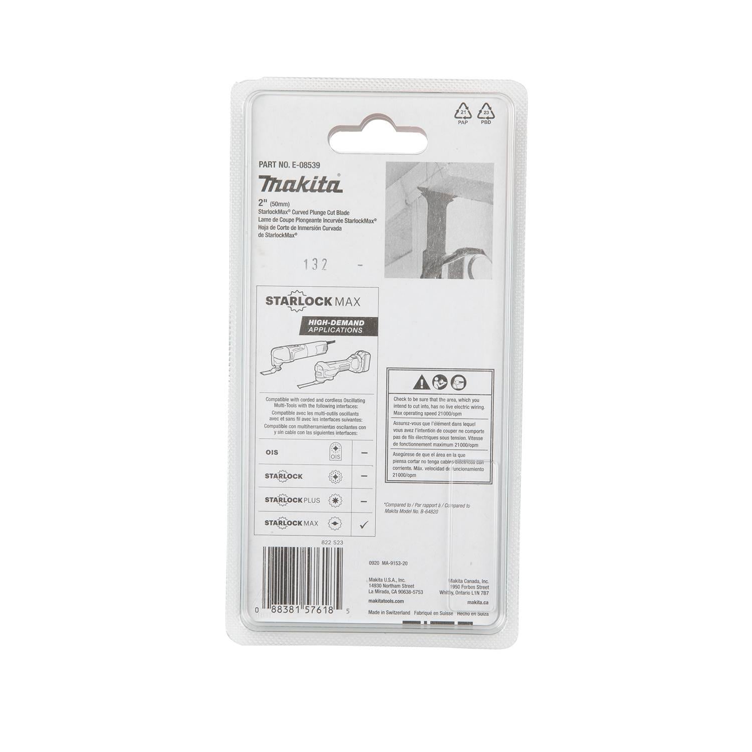 Makita E-08539 StarlockMax Oscillating Multi-Tool 2" Bi-Metal Curved Plunge Cut Blade