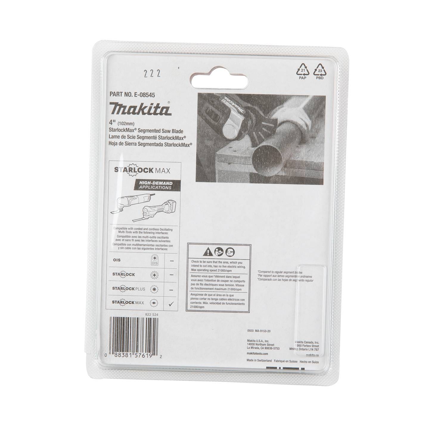 Makita E-08545 StarlockMax Oscillating Multi-Tool 4" Bi-Metal Segmented Saw Blade