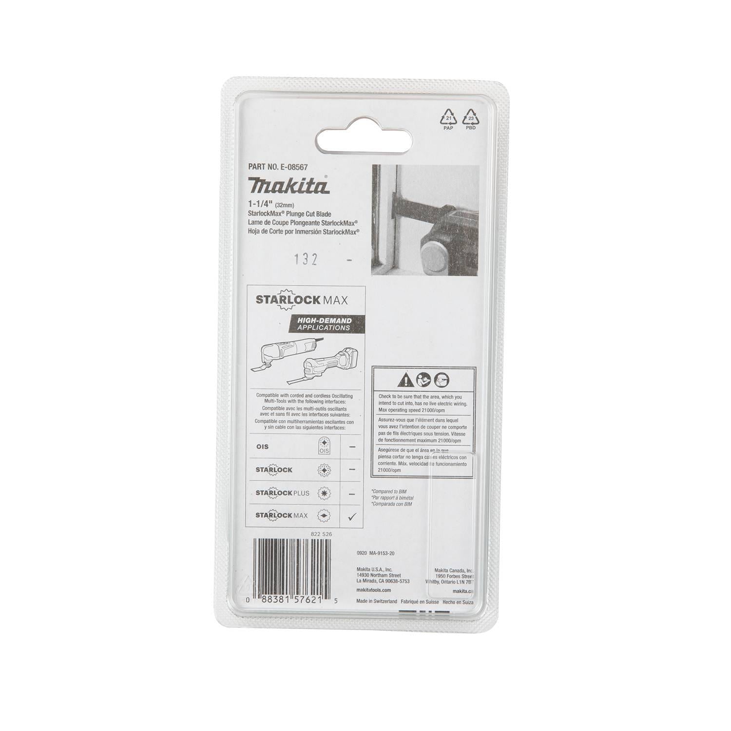 Makita E-08567 StarlockMax Oscillating Multi-Tool 1-1/4" Hard Metal with Tungsten Carbide Teeth Plunge Cut Blade for Metal Cutting