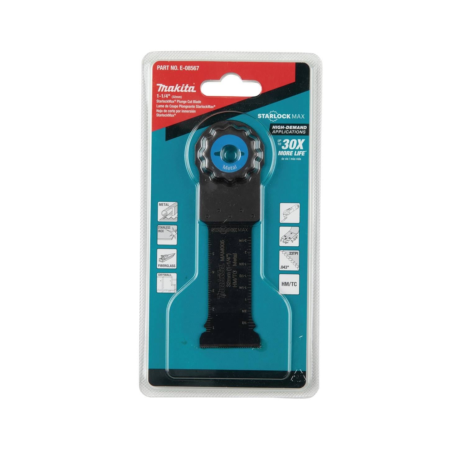 Makita E-08567 StarlockMax Oscillating Multi-Tool 1-1/4" Hard Metal with Tungsten Carbide Teeth Plunge Cut Blade for Metal Cutting