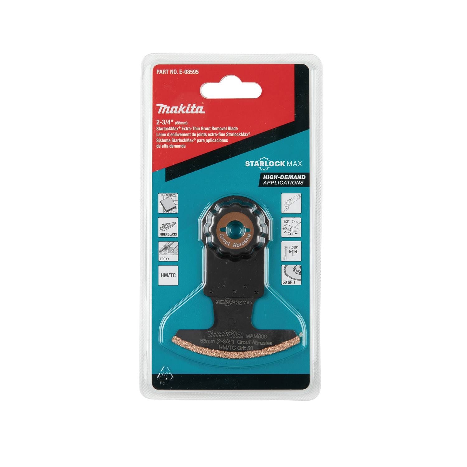 Makita E-08595 StarlockMax Oscillating Multi-Tool 2-3/4" Hard Metal with Tungsten Carbide 50 Grit Grout and Abrasive Segmented Saw Blade