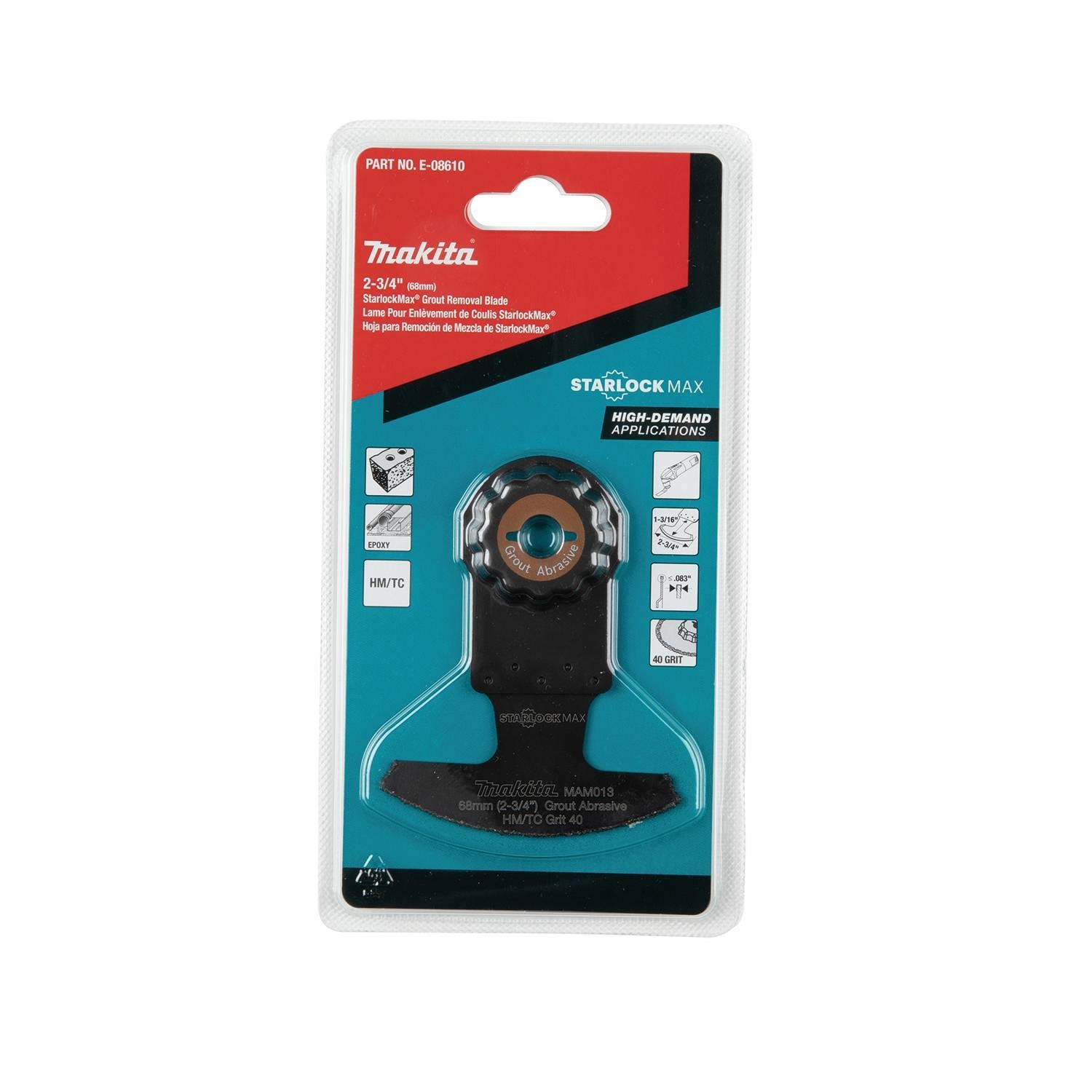 Makita E-08610 StarlockMax Oscillating Multi-Tool 2-3/4" Hard Metal with Tungsten Carbide 40 Grit Grout and Abrasive Segmented Saw Blade