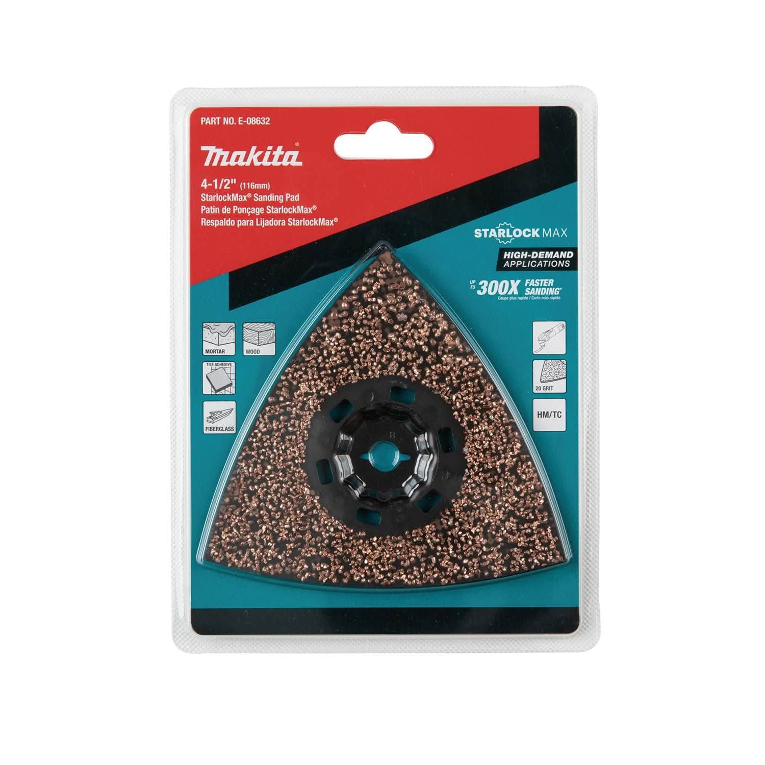 Makita E-08632 StarlockMax Oscillating Multi-Tool 4-1/2" Tungsten Carbide 20 Grit Delta Triangle Sanding Pad