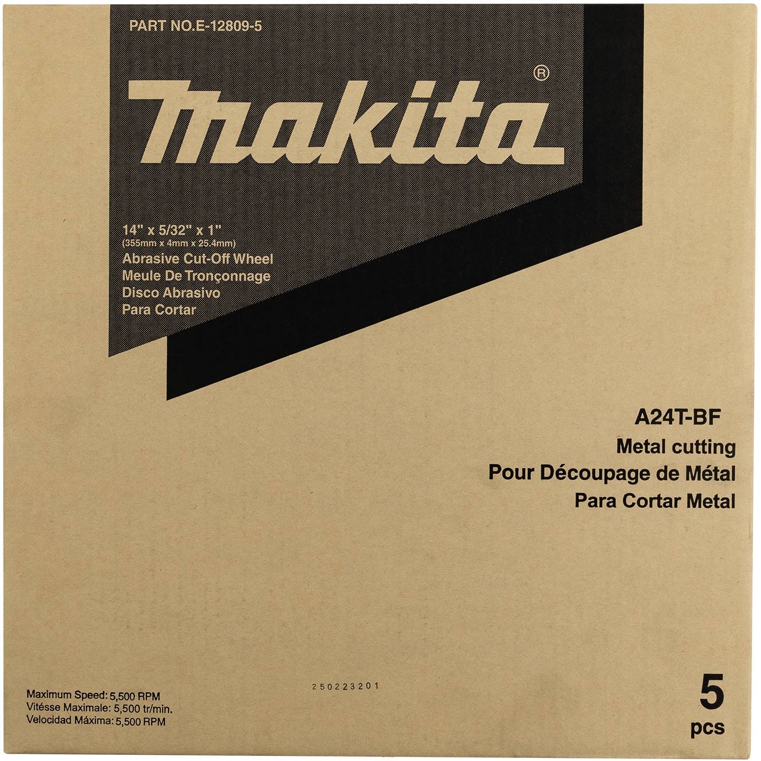 Makita E-12809-5 14" x 5/32" x 1" Abrasive Cut"‘Off Wheel, 5/pk