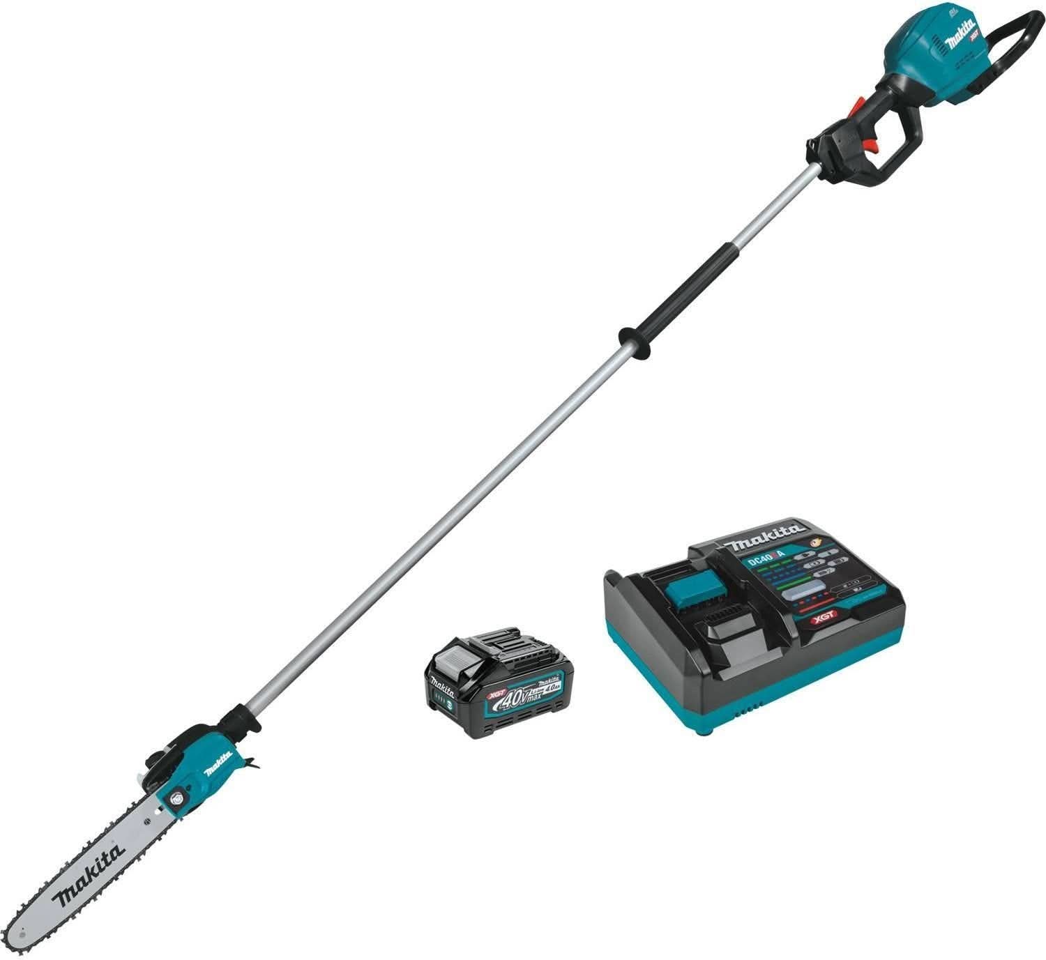 Makita 40V max XGT Brushless 10" Pole Saw Kit, 8' Length (4.0Ah) and 4-Speed Compact Stick Vacuum Kit
