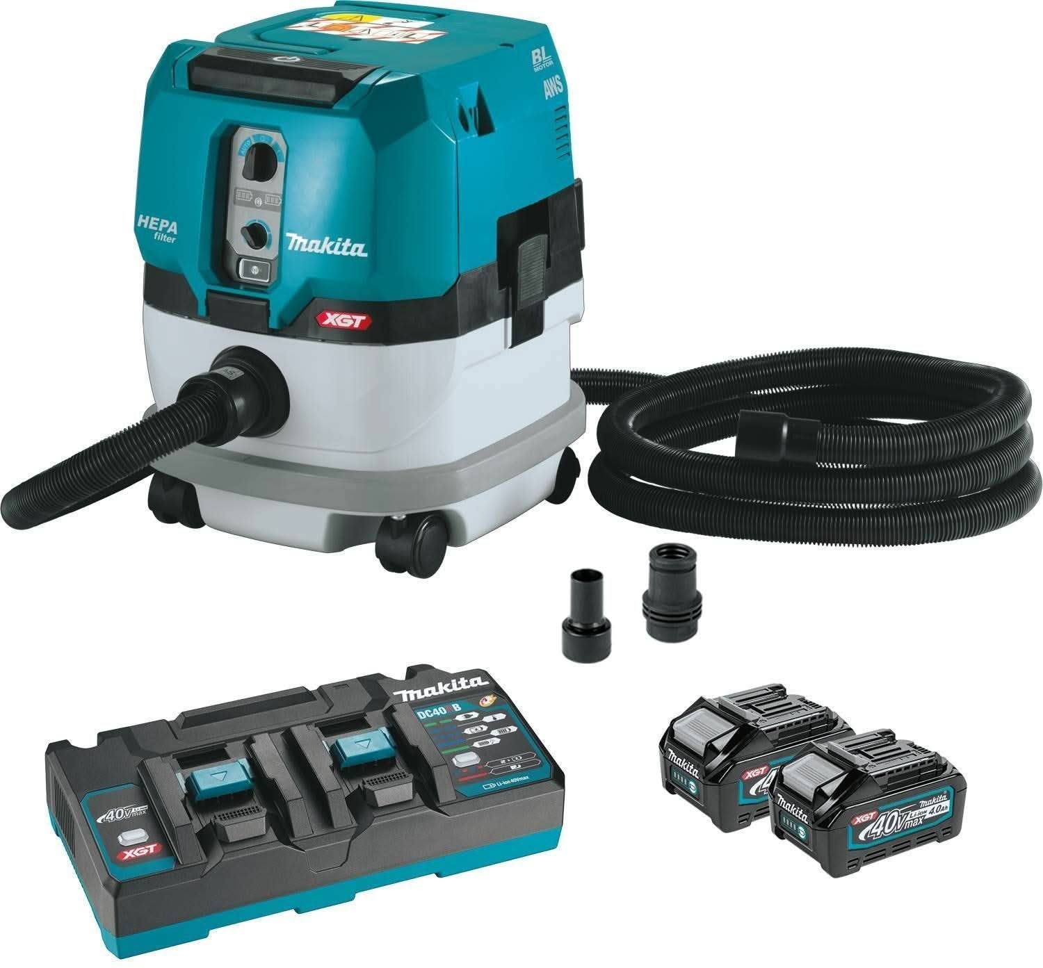 Makita 40V max XGT Brushless 2.1 Gal. HEPA Dry Dust Extractor Kit AWS Capable (4.0Ah) w/ 40V max XGT 1-1/8" SDS-PLUS AVT Rotary Hammer