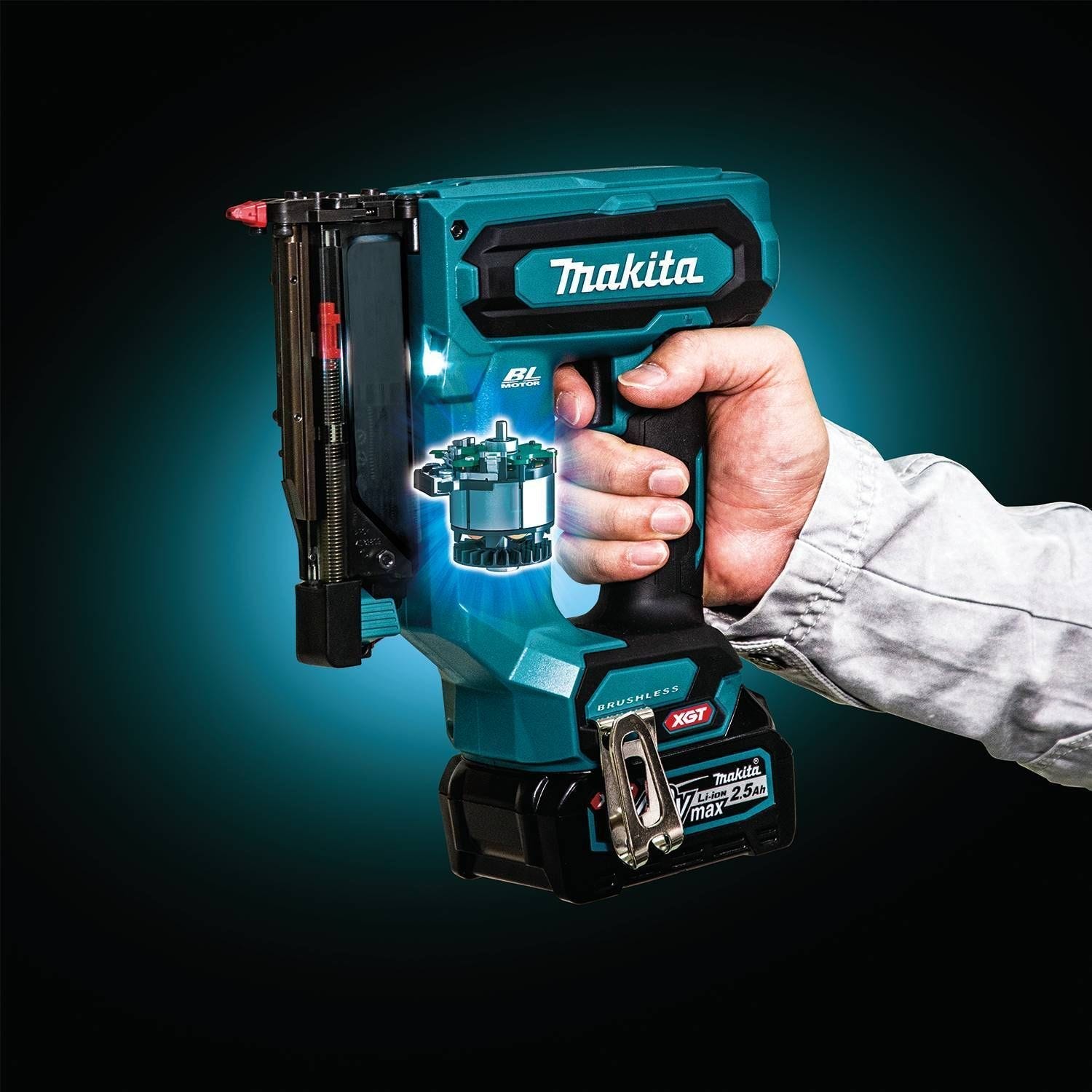 Makita 40V max XGT Brushless Pin Nailer Kit 23 Ga. (2.5Ah) w/ 40V max XGT 13" Fan