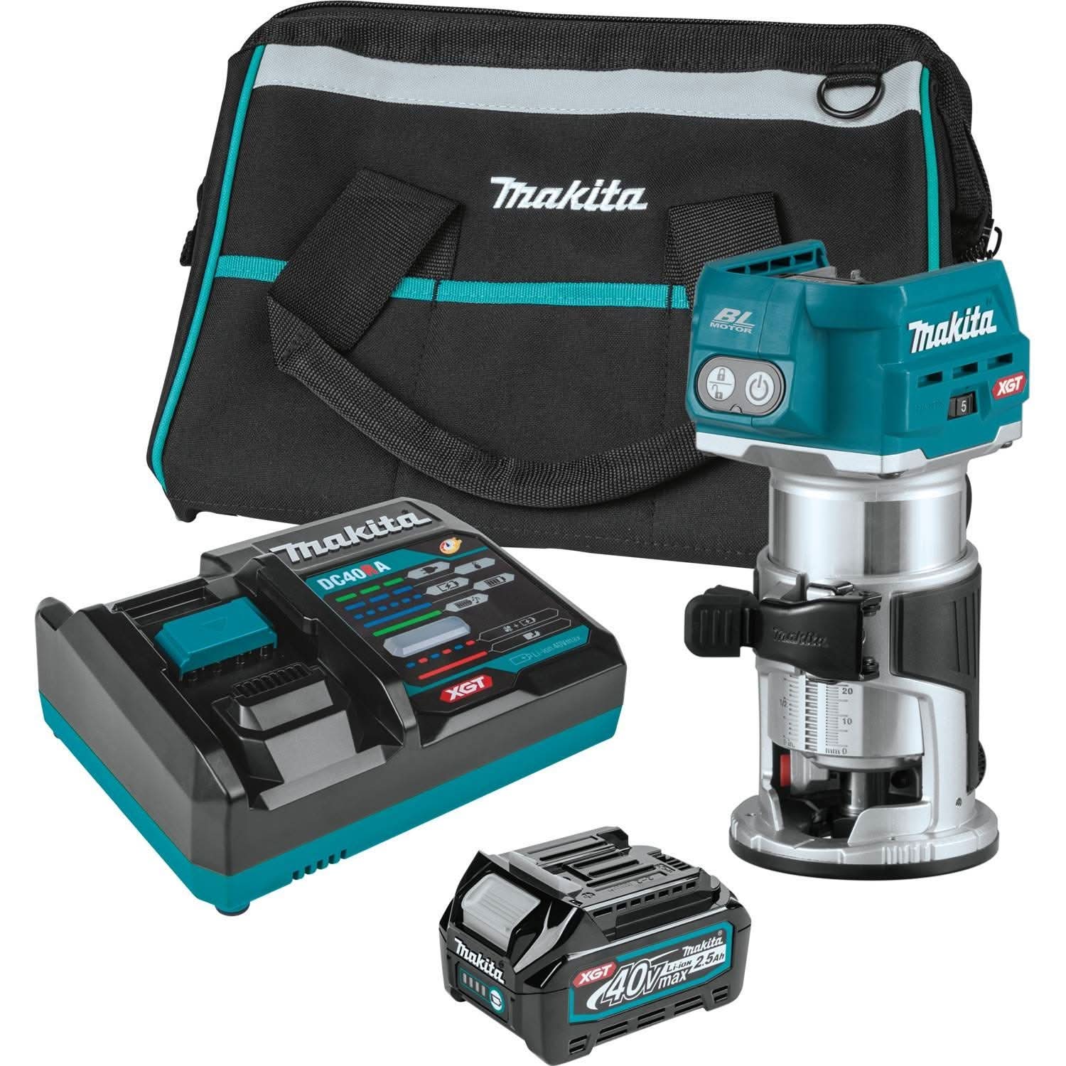 Makita 40V max XGT Brushless Compact Router Kit (2.5Ah) w/ 40V max XGT 13" Fan